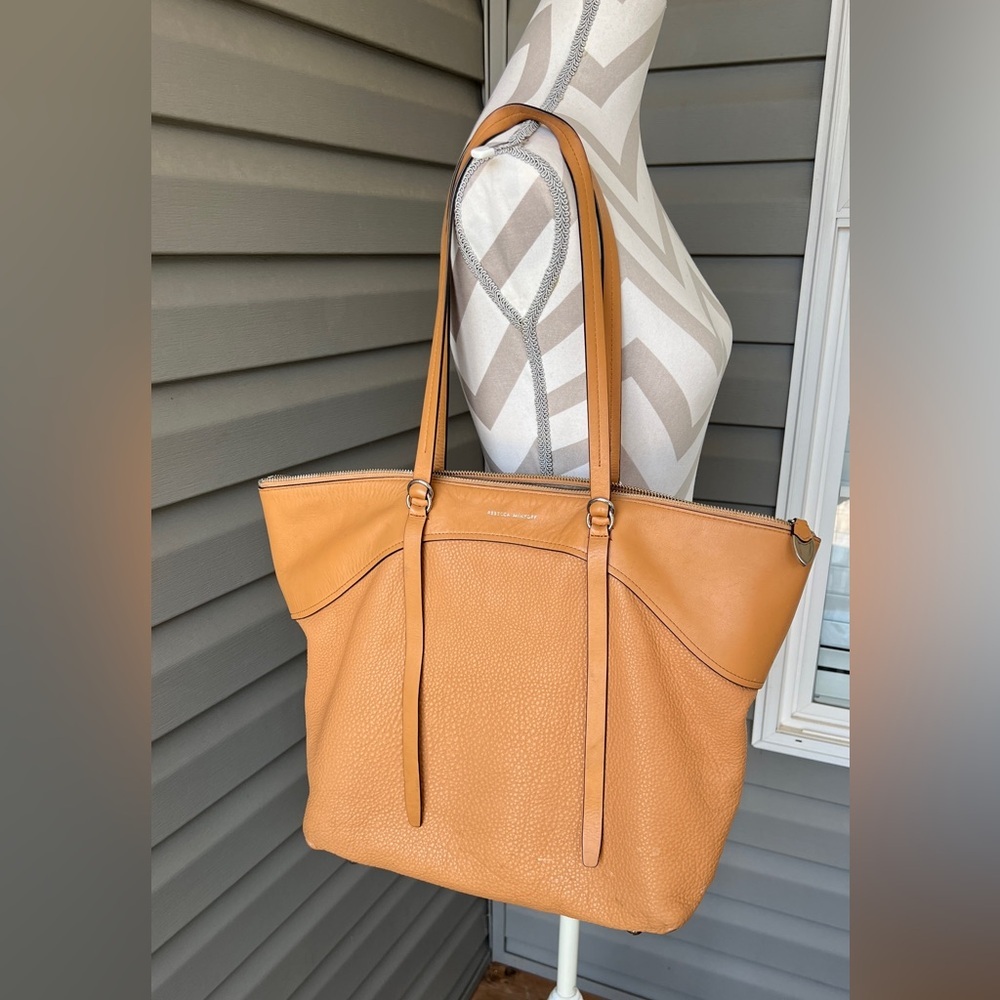 REBECCA MINKOFF Signature smooth and pebbled-leather tote Bag Color-Camel